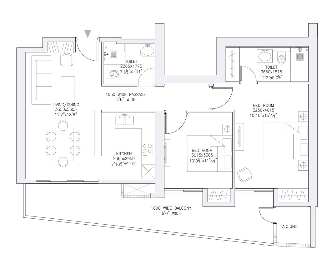 2BHK floor plan